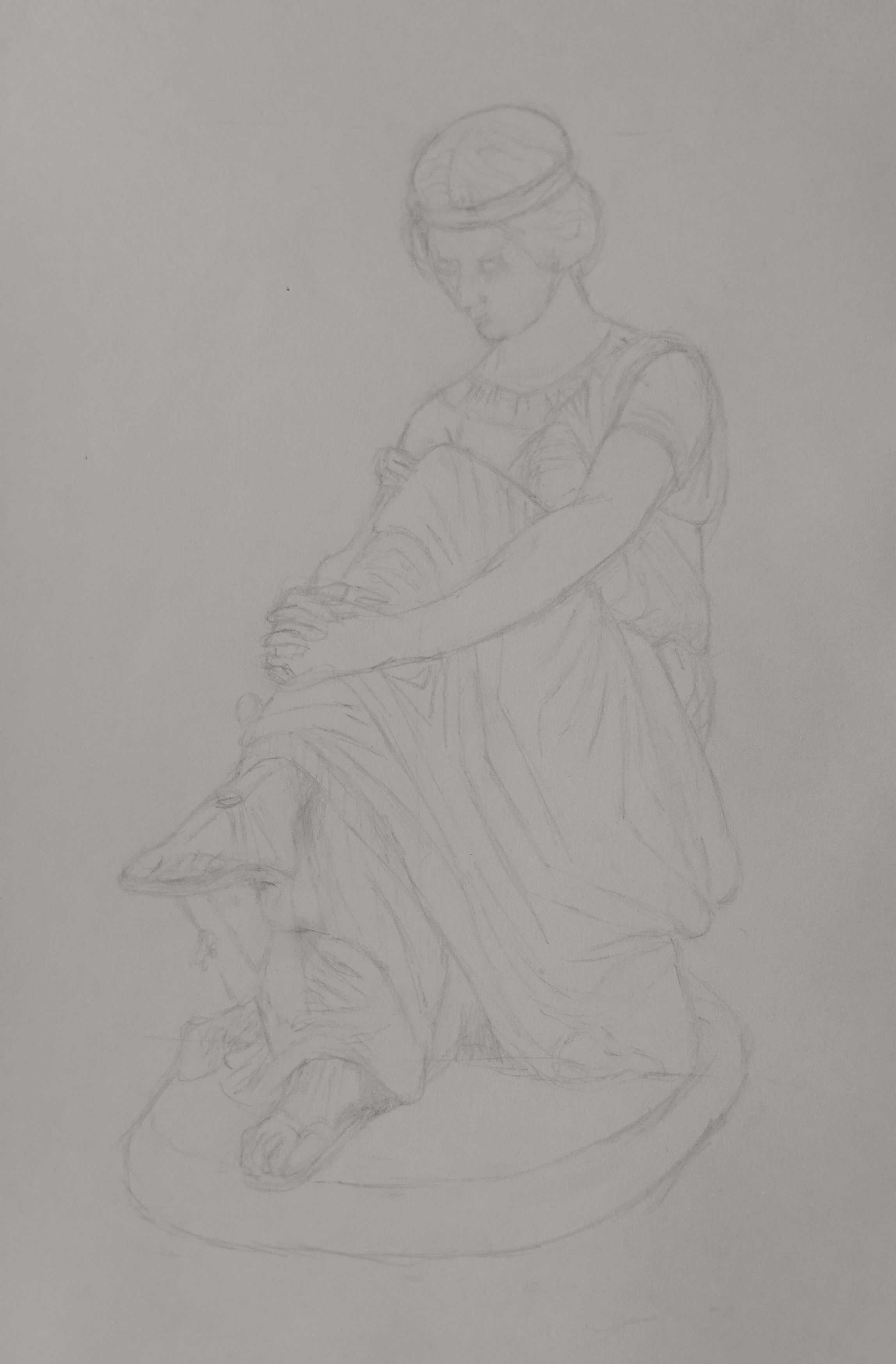 Étude d'une sculpture au musée du Louvre réalisée au graphite